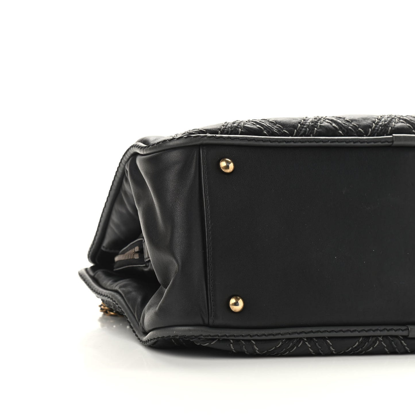 Calfskin Quilted Stitch Triptych Tote Black