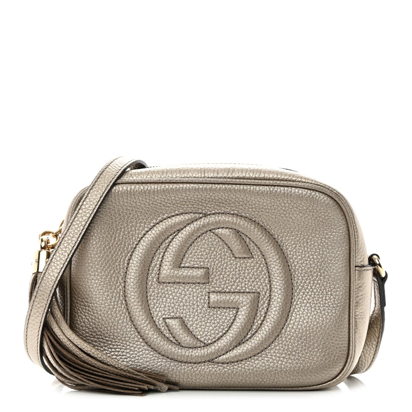 Metallic Pebbled Calfskin Small Soho Disco Bag Golden Beige