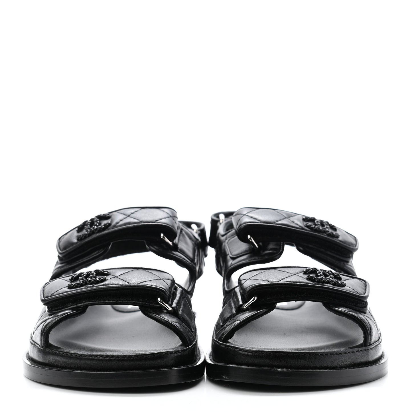 Lambskin Quilted Velcro Dad Sandals 36 So Black