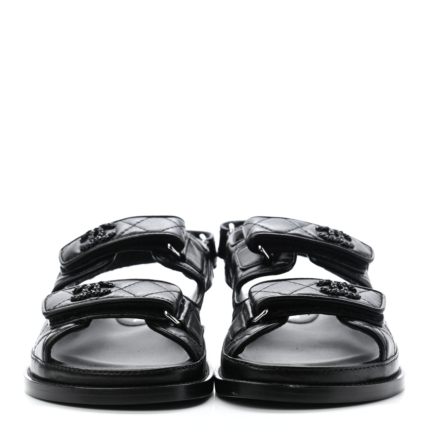 Chanel Lambskin Quilted Velcro Dad Sandals 36 So Black 3 of 8