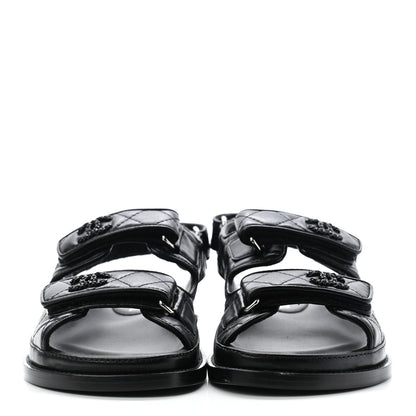 Chanel Lambskin Quilted Velcro Dad Sandals 36 So Black 3 of 8