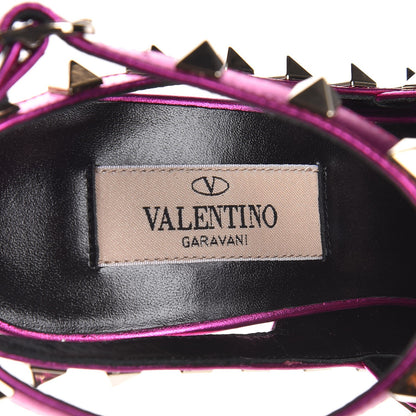 Valentino Garavani Metallic Pebbled Calfskin Rockstud Ankle Strap Pumps 36 Peony 7 of 8