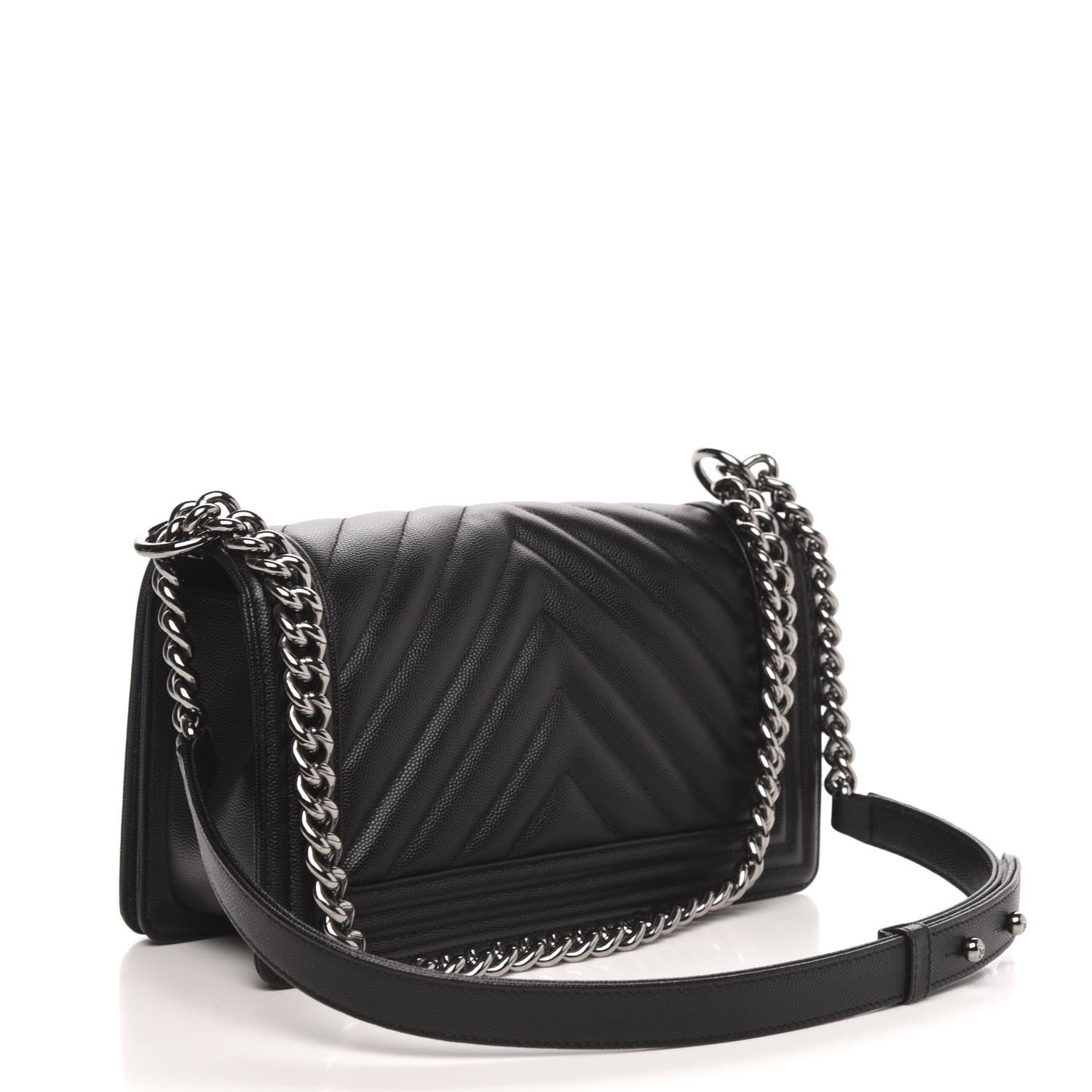 Chanel Caviar Chevron Quilted Medium Boy Flap Black 3 of 10