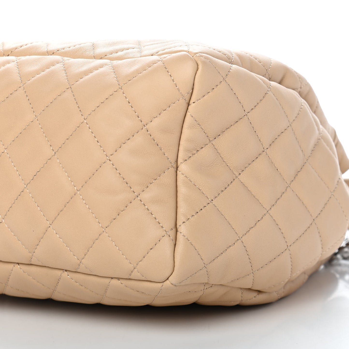 Lambskin Quilted Small CC Chain Bucket Drawstring Bag Light Beige