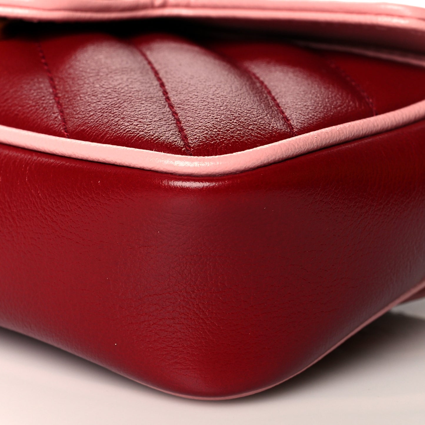 Azalea Calfskin Enamel Matelasse Diagonal Super Mini Torchon GG Marmont Shoulder Bag New Cherry Red Wild Rose