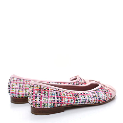Chanel Tweed Patent Cap Toe Ballerina Flats 35.5 Pink 4 of 8