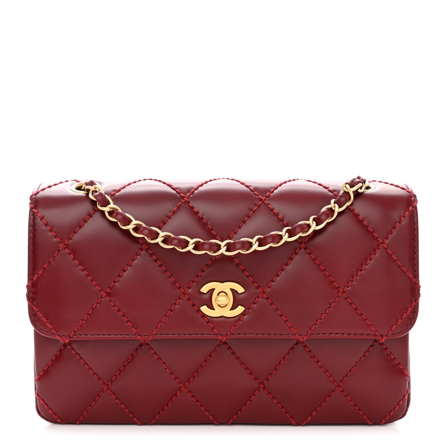 Calfskin Quilted Medium Wild Stitch Flap Burgundy