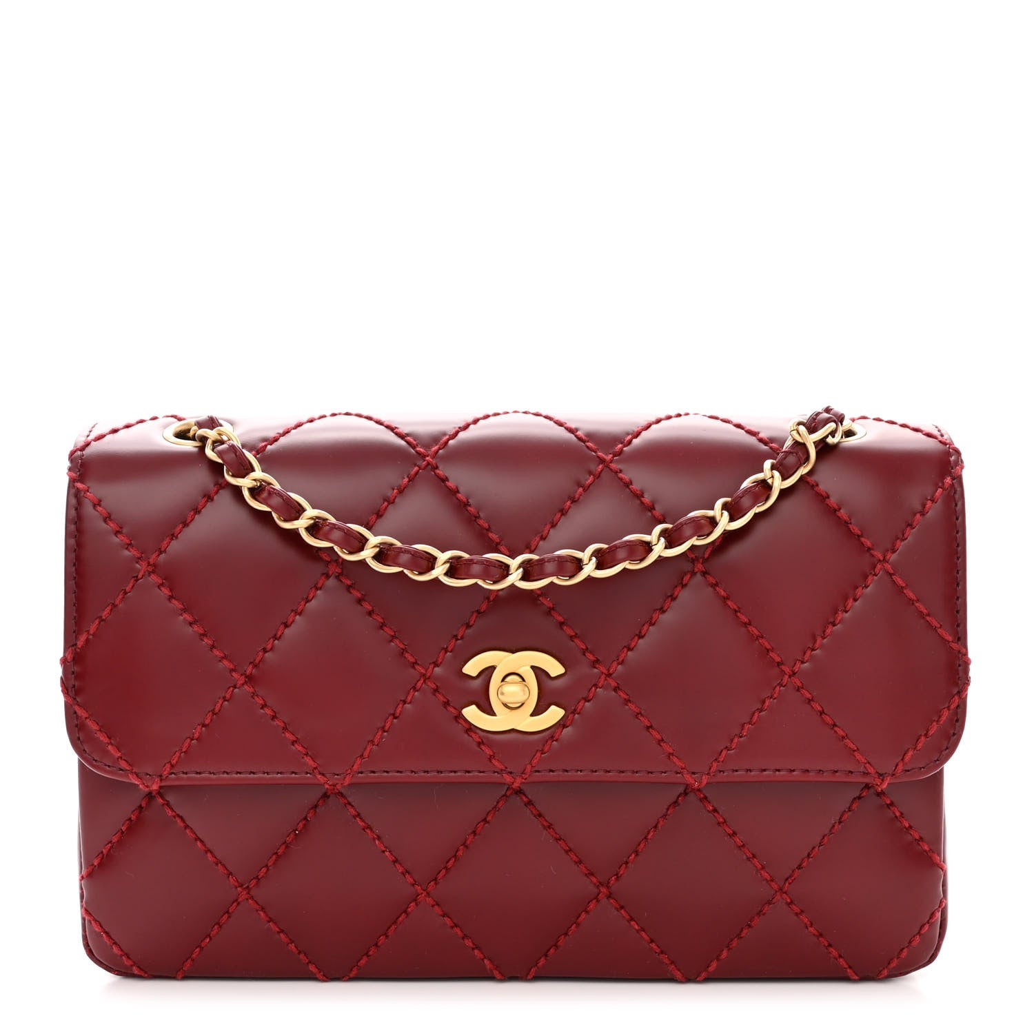 Chanel Calfskin Quilted Medium Wild Stitch Flap Burgundy 1 of 12