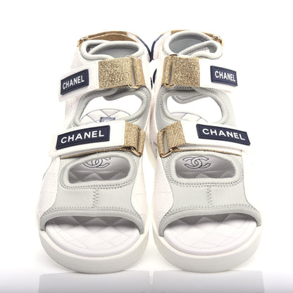 Chanel Goatskin Fabric Gladiator Sandals 36.5 Grey Navy Blue 5 of 11