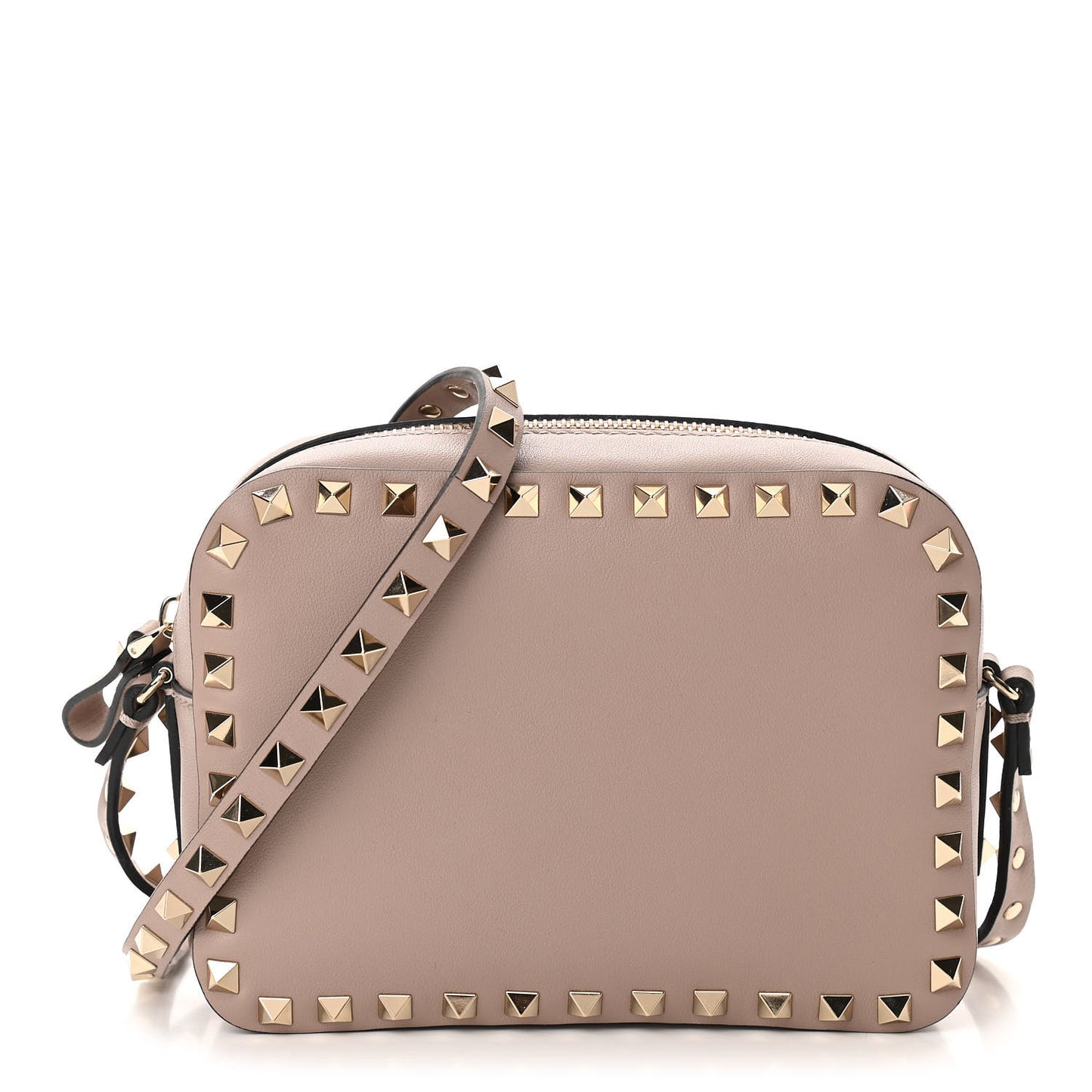 Calfskin Rockstud Camera Crossbody Bag Poudre