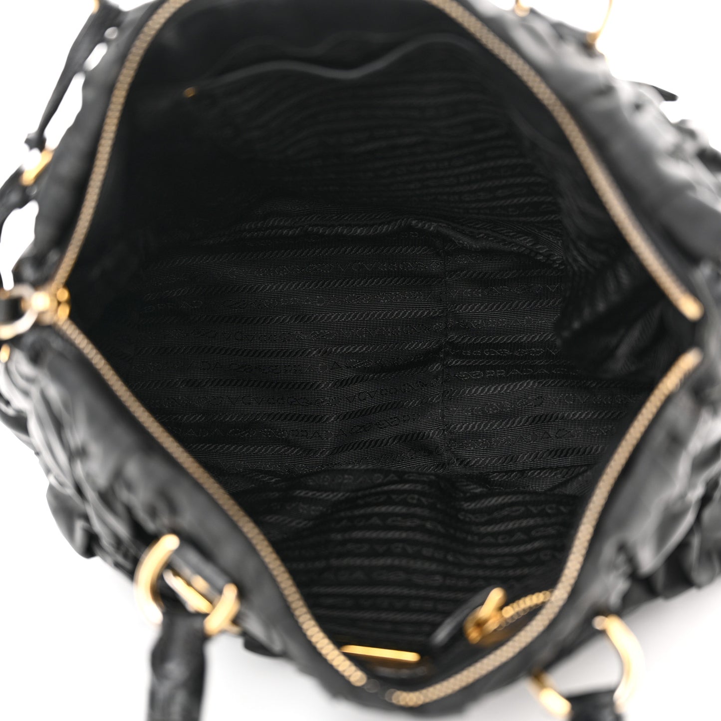 Tessuto Nylon Nappa Braided Gaufre Shopping Satchel Black