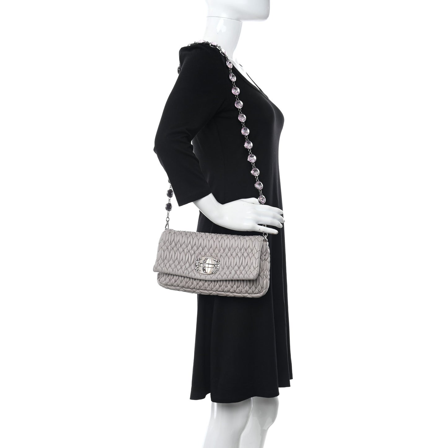 Nappa Matelasse Crystal Flap Clutch Pomice