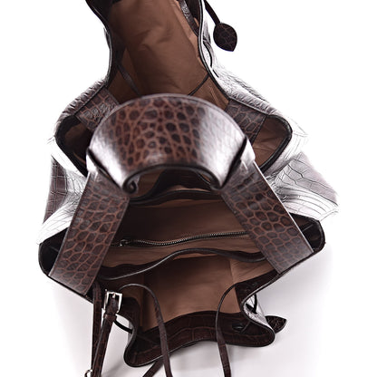 Alaia Calfskin Crocodile Embossed Bucket Bag Brown 5 of 12