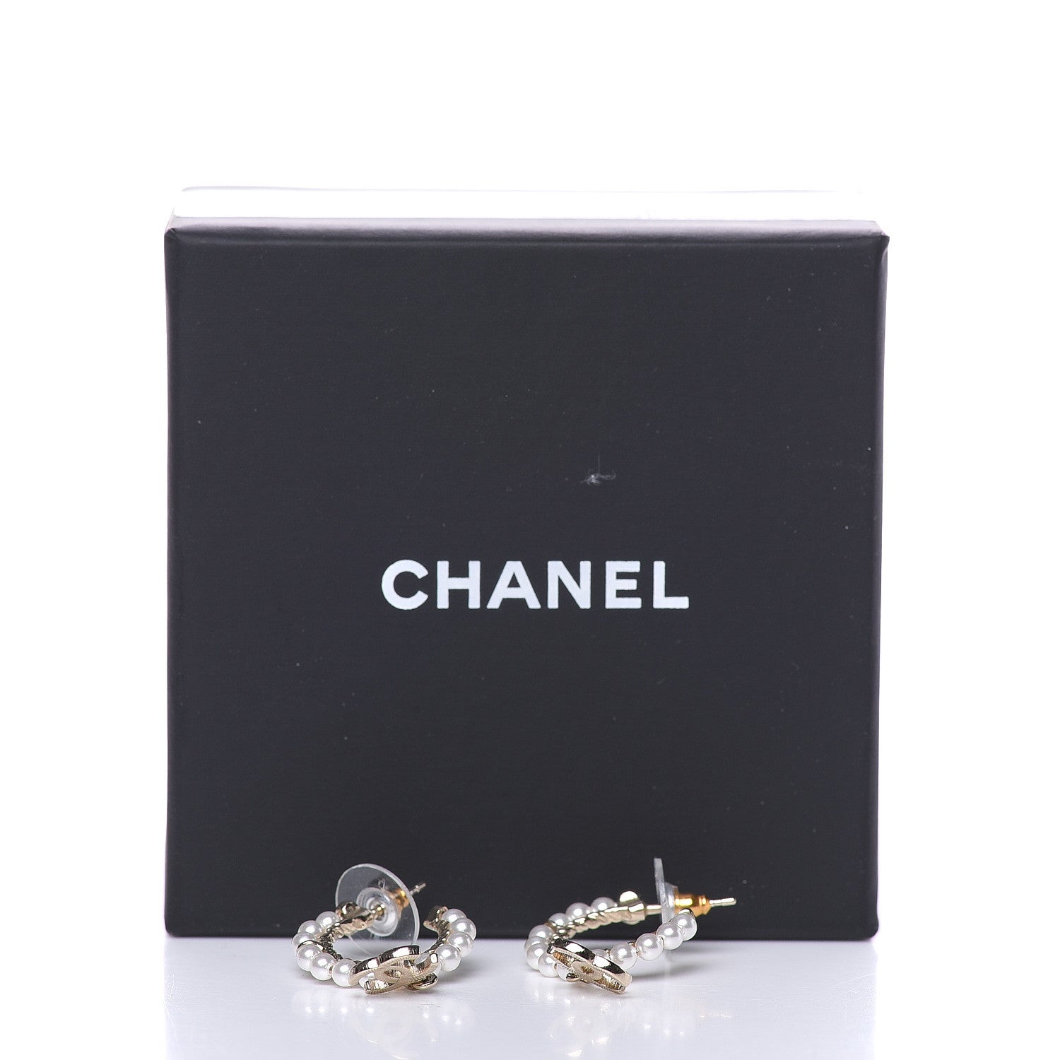 Chanel Pearl Charms CC Hoop Earrings Gold 5 of 5
