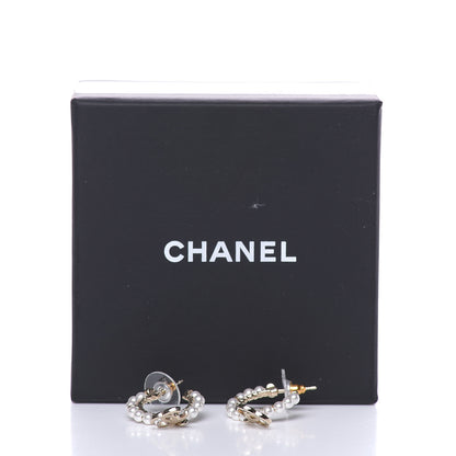 Chanel Pearl Charms CC Hoop Earrings Gold 5 of 5