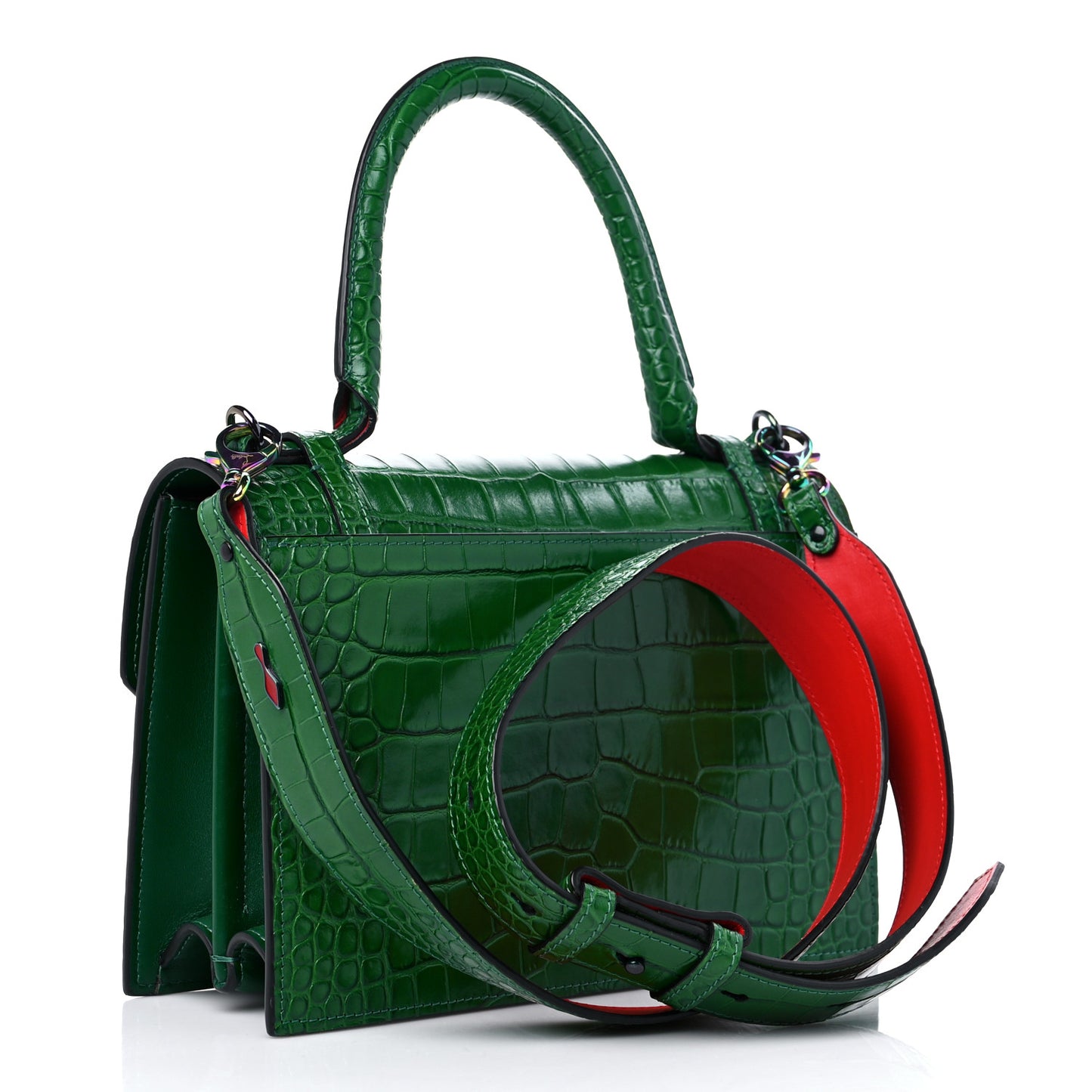 Alligator Embossed Calfskin Elisa Top Handle Bag Canopee Rainbow