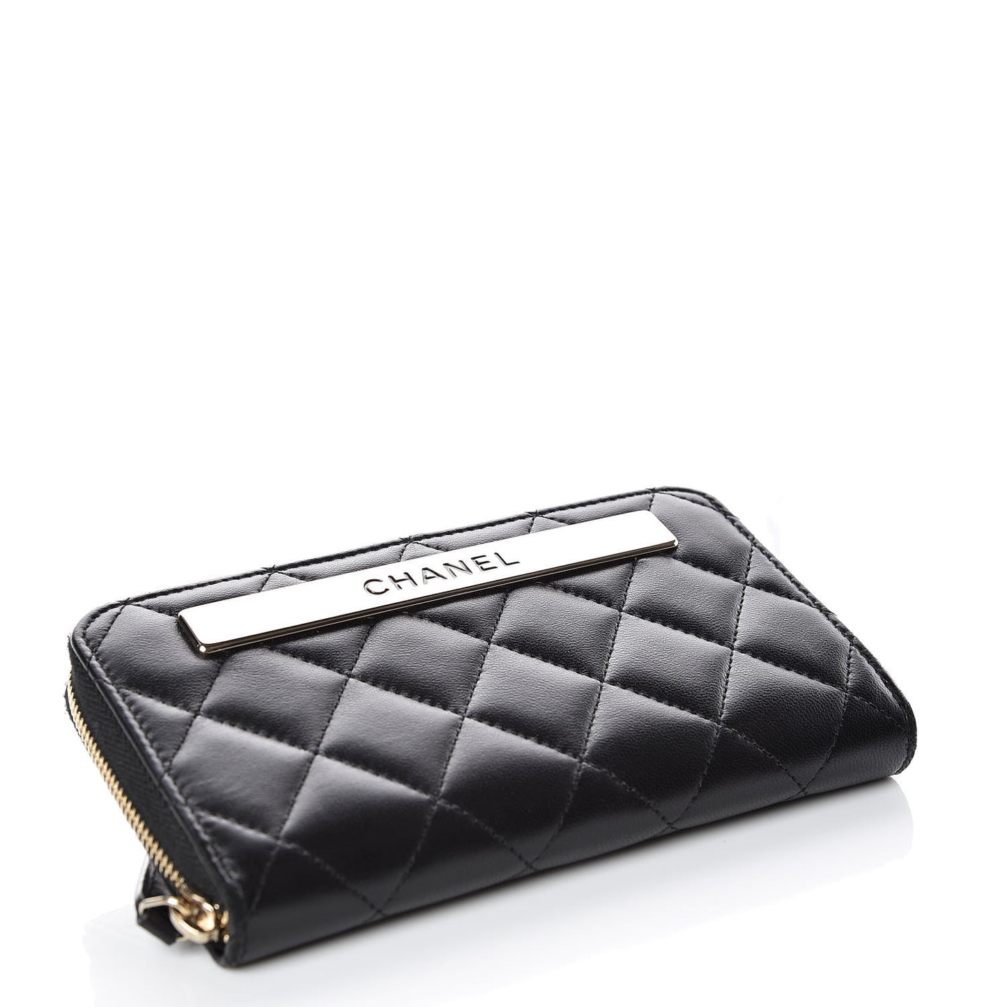 Lambskin Quilted Small Trendy CC Zip Around Wallet Black