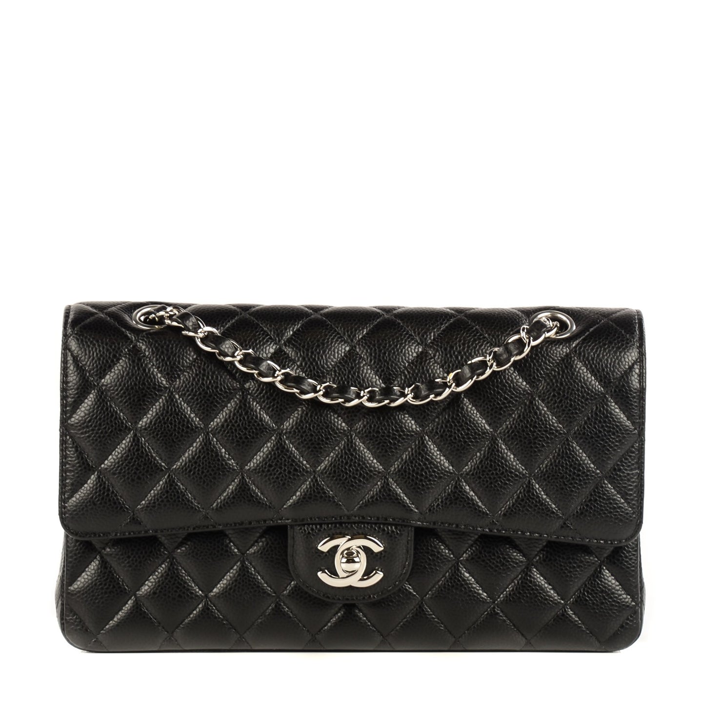 Caviar Quilted Medium Double Flap Black