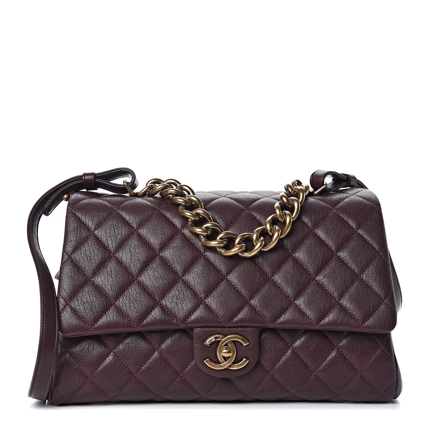 Shiny Sheepskin Quilted Large Trapezio Flap Dark Burgundy