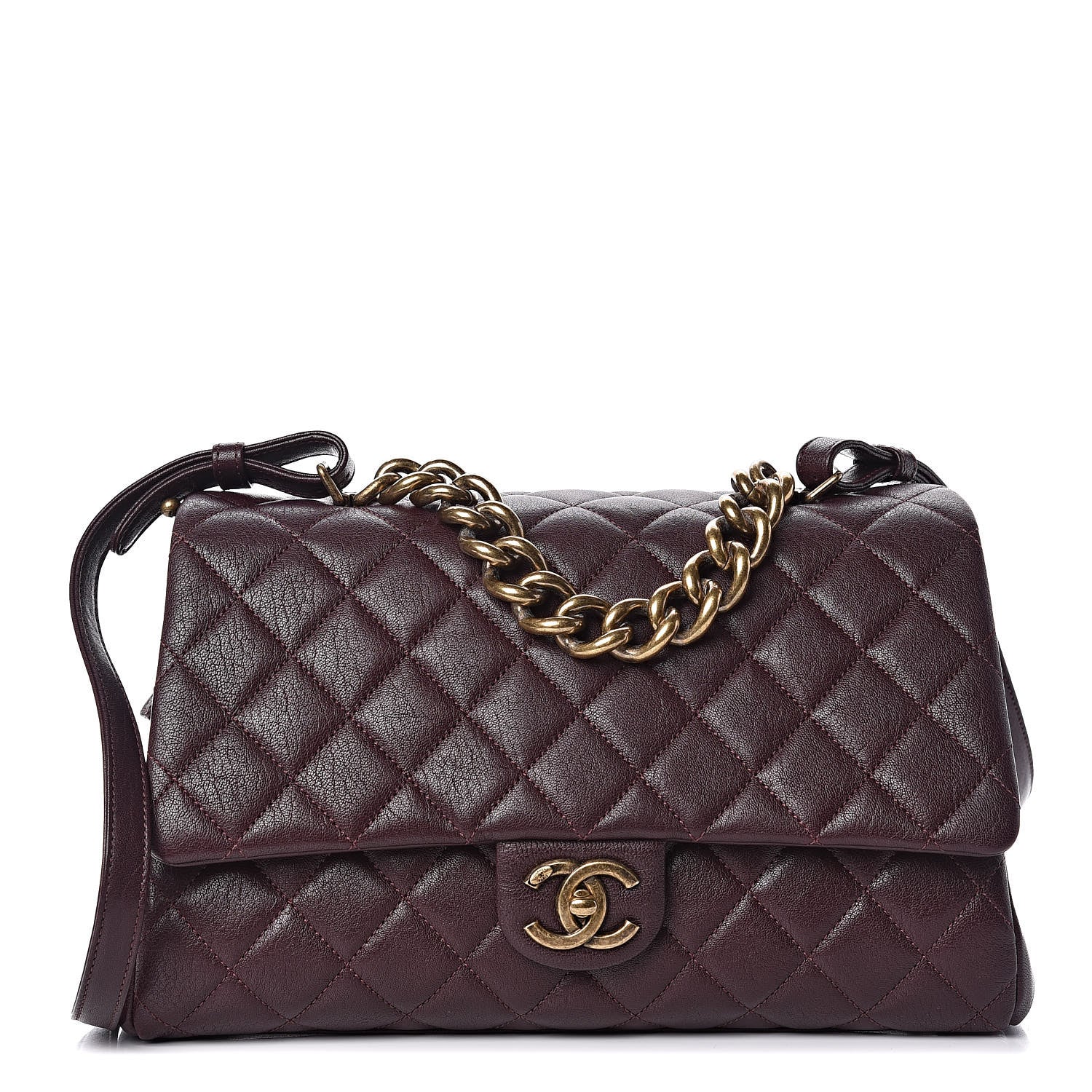 Chanel Shiny Sheepskin Quilted Large Trapezio Flap Dark Burgundy 1 of 12