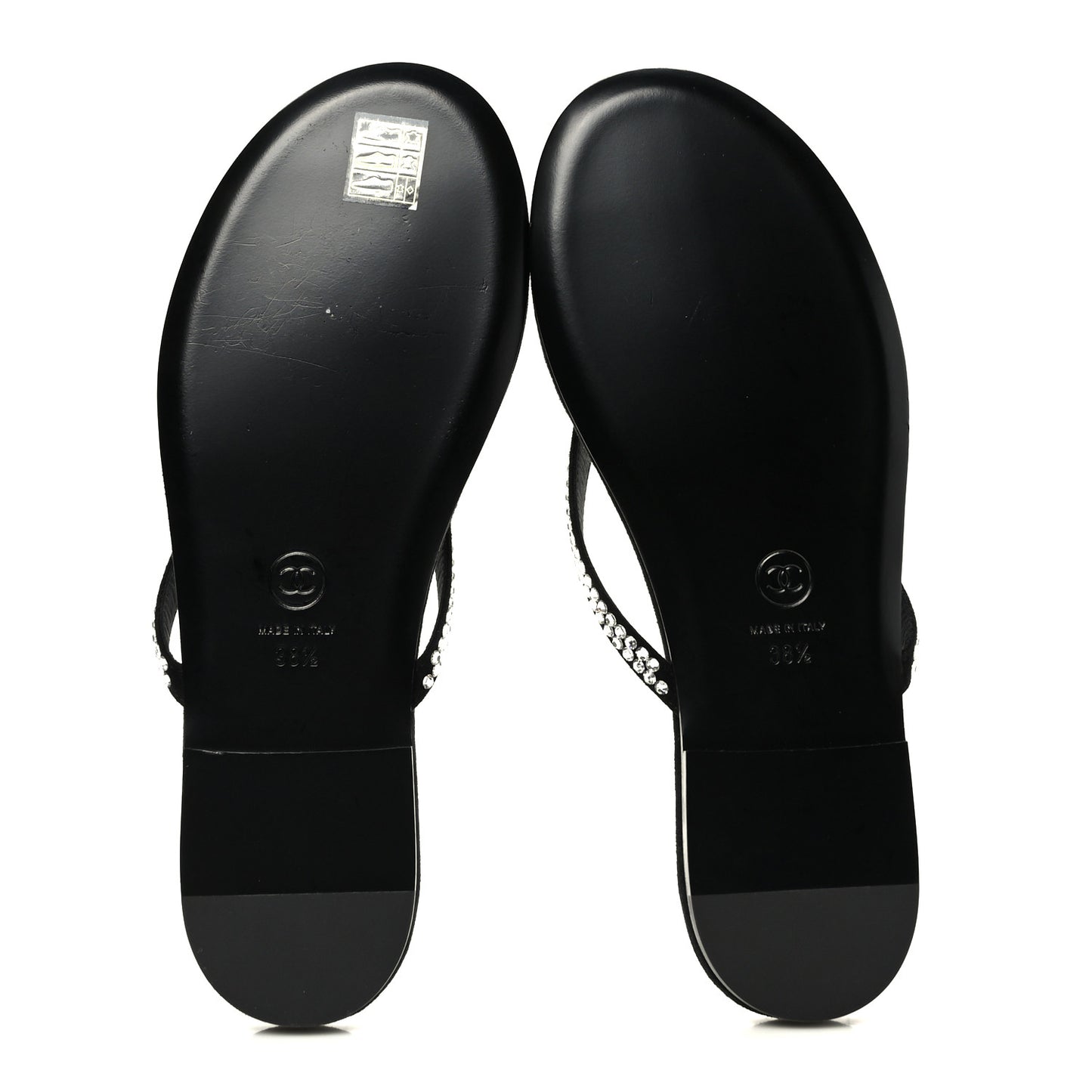 Suede Kidskin Strass CC Thong Sandals 38.5 Black