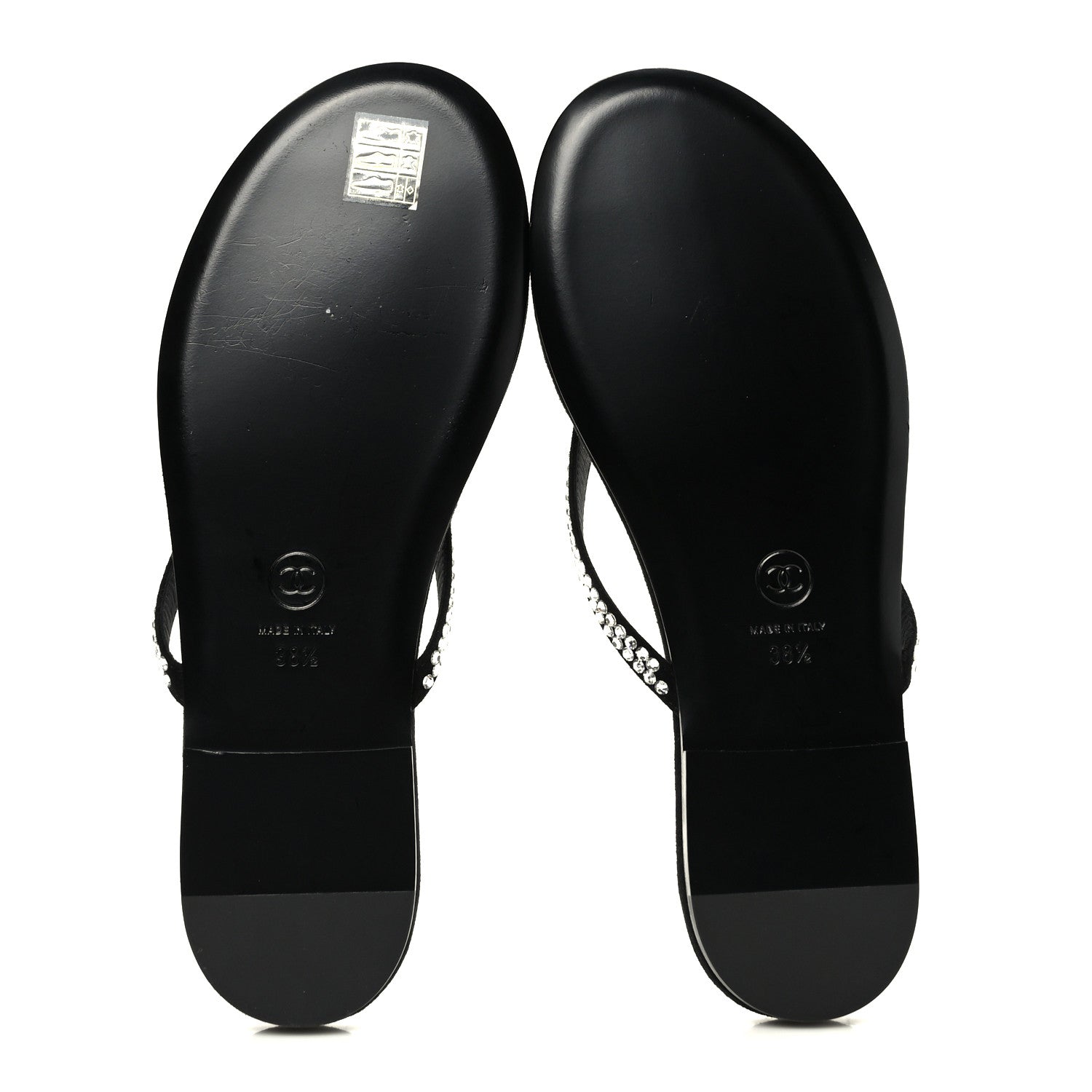 Chanel Suede Kidskin Strass CC Thong Sandals 38.5 Black 5 of 8
