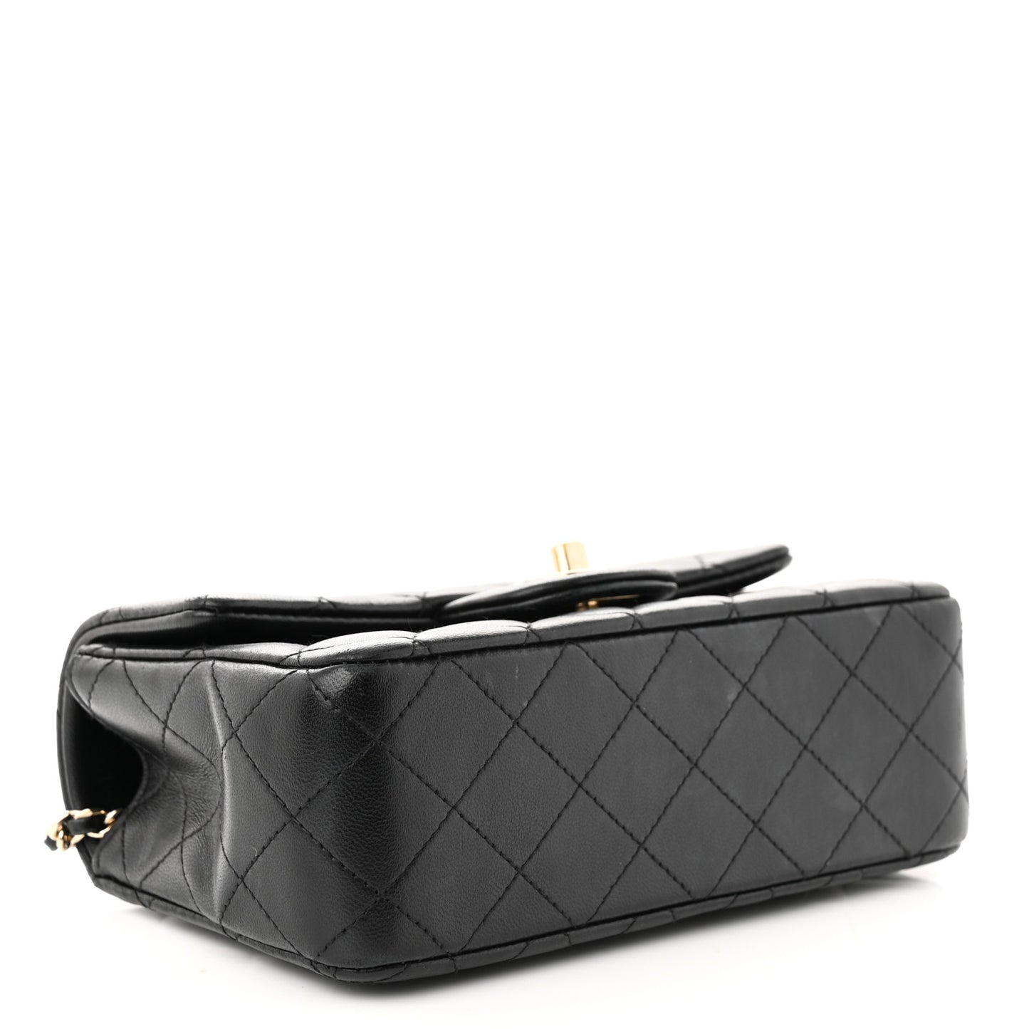 Lambskin Quilted Mini Top Handle Rectangular Flap Black