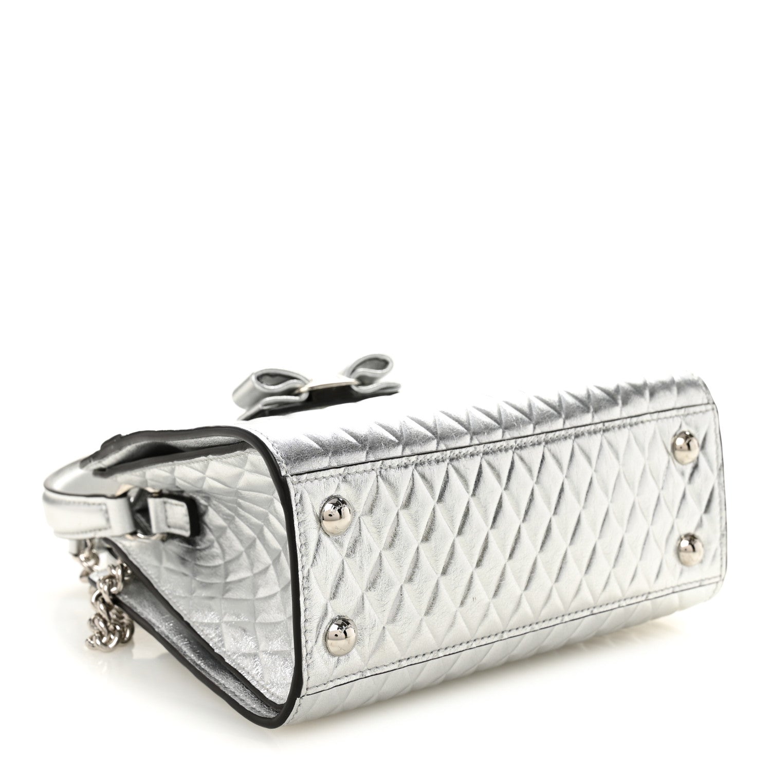Salvatore Ferragamo Metallic Calfskin Quilted Vara Bow Shoulder Bag Silver 4 of 10