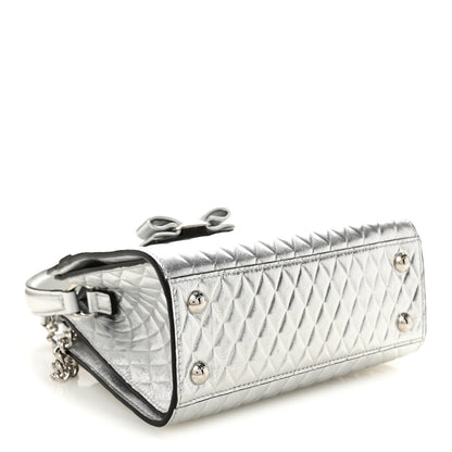 Salvatore Ferragamo Metallic Calfskin Quilted Vara Bow Shoulder Bag Silver 4 of 10