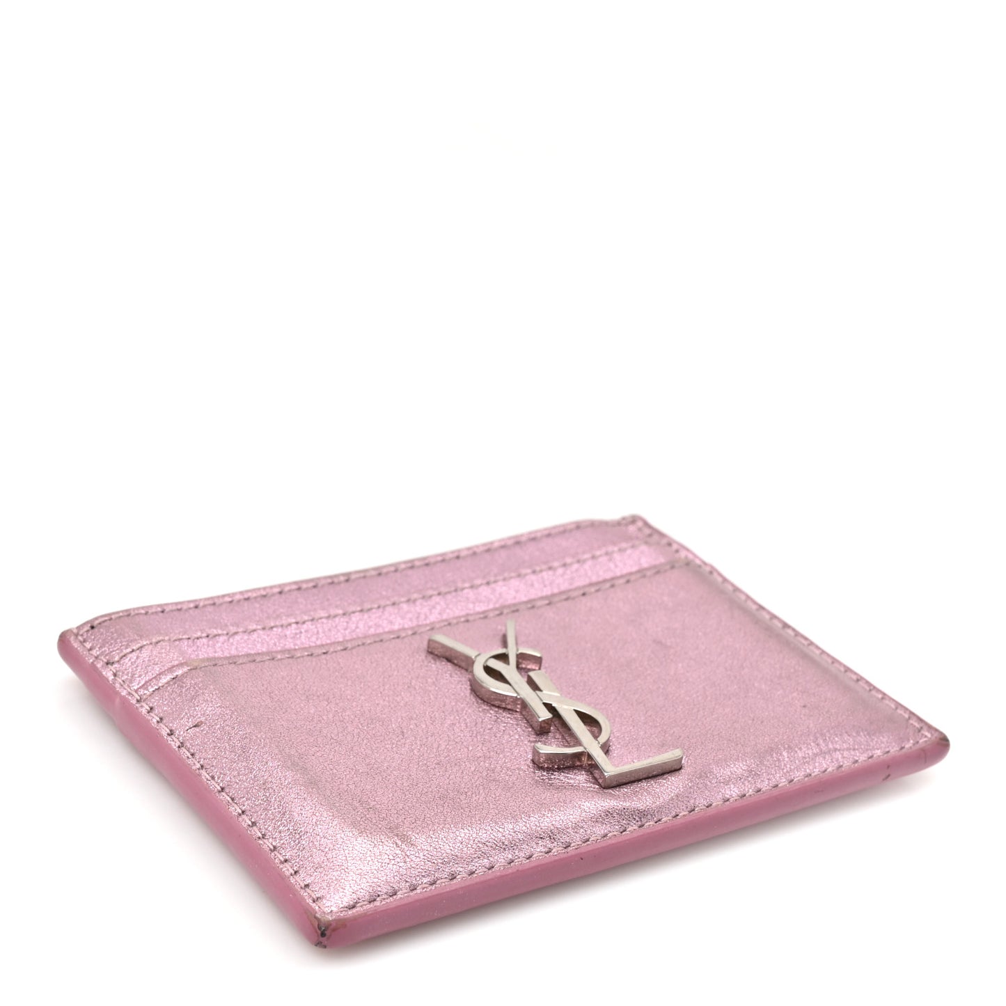 Metallic Calfskin Monogram Credit Card Case Pink