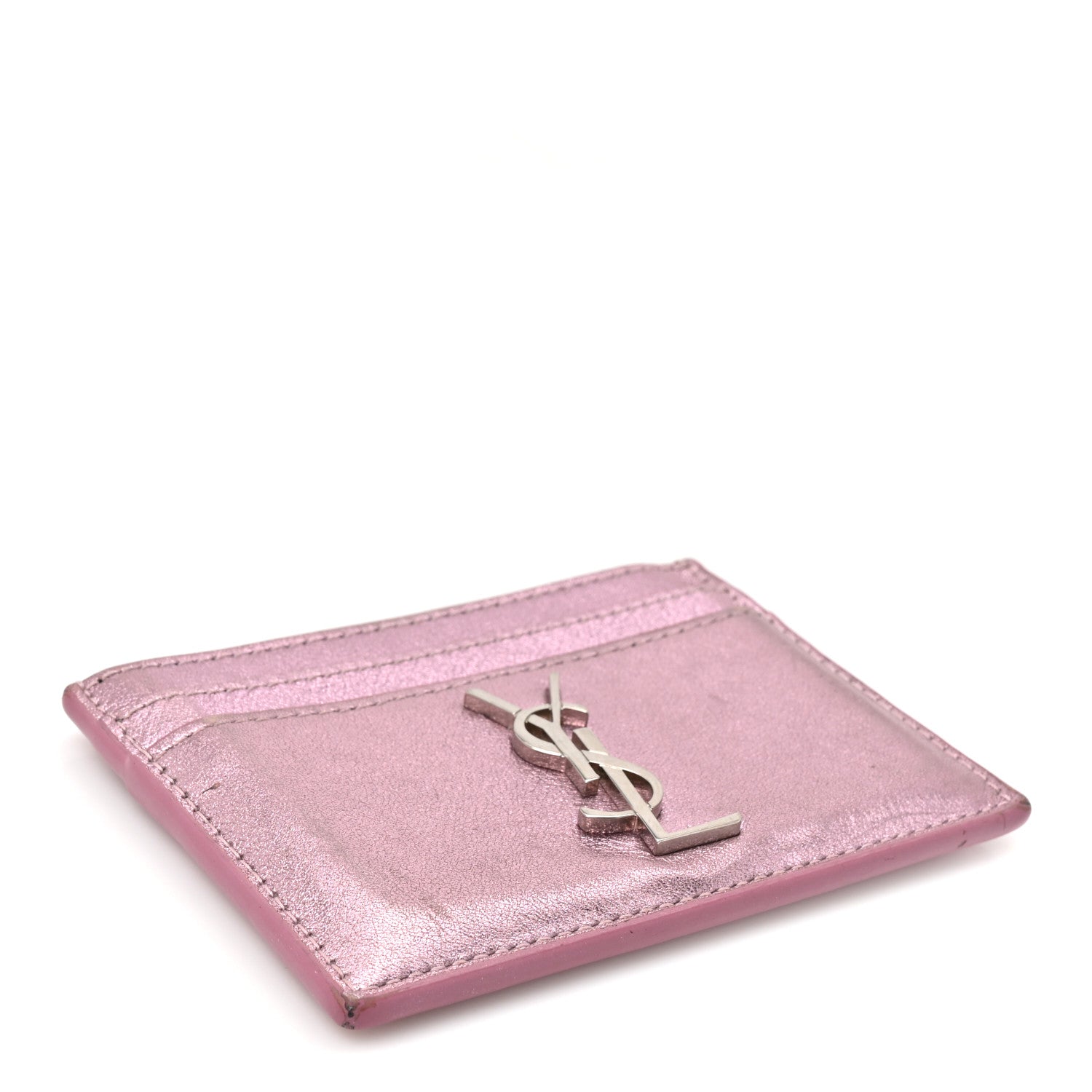 Saint Laurent Metallic Calfskin Monogram Credit Card Case Pink 4 of 9
