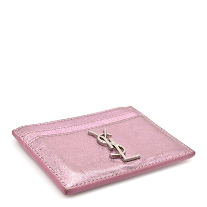 Saint Laurent Metallic Calfskin Monogram Credit Card Case Pink 4 of 9