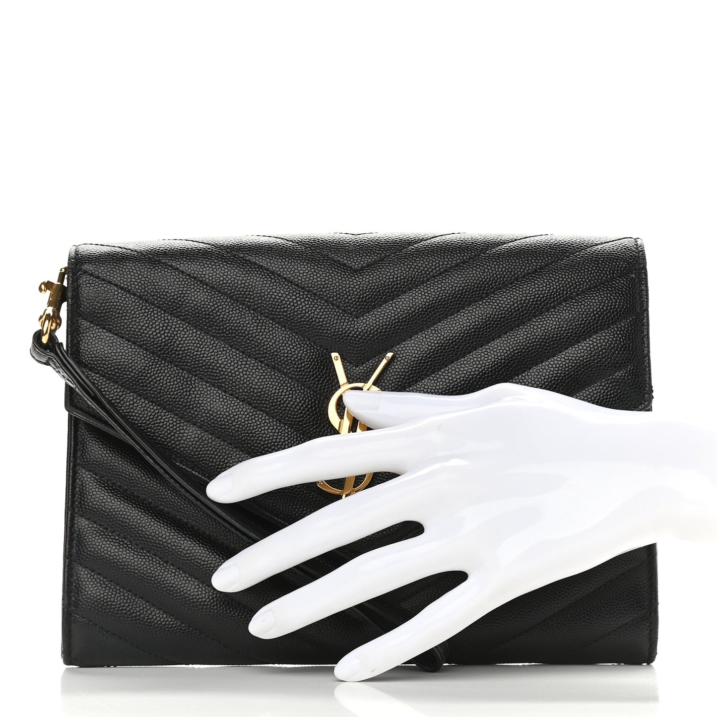 Grain De Poudre Matelasse Chevron Monogram Envelope Clutch Black