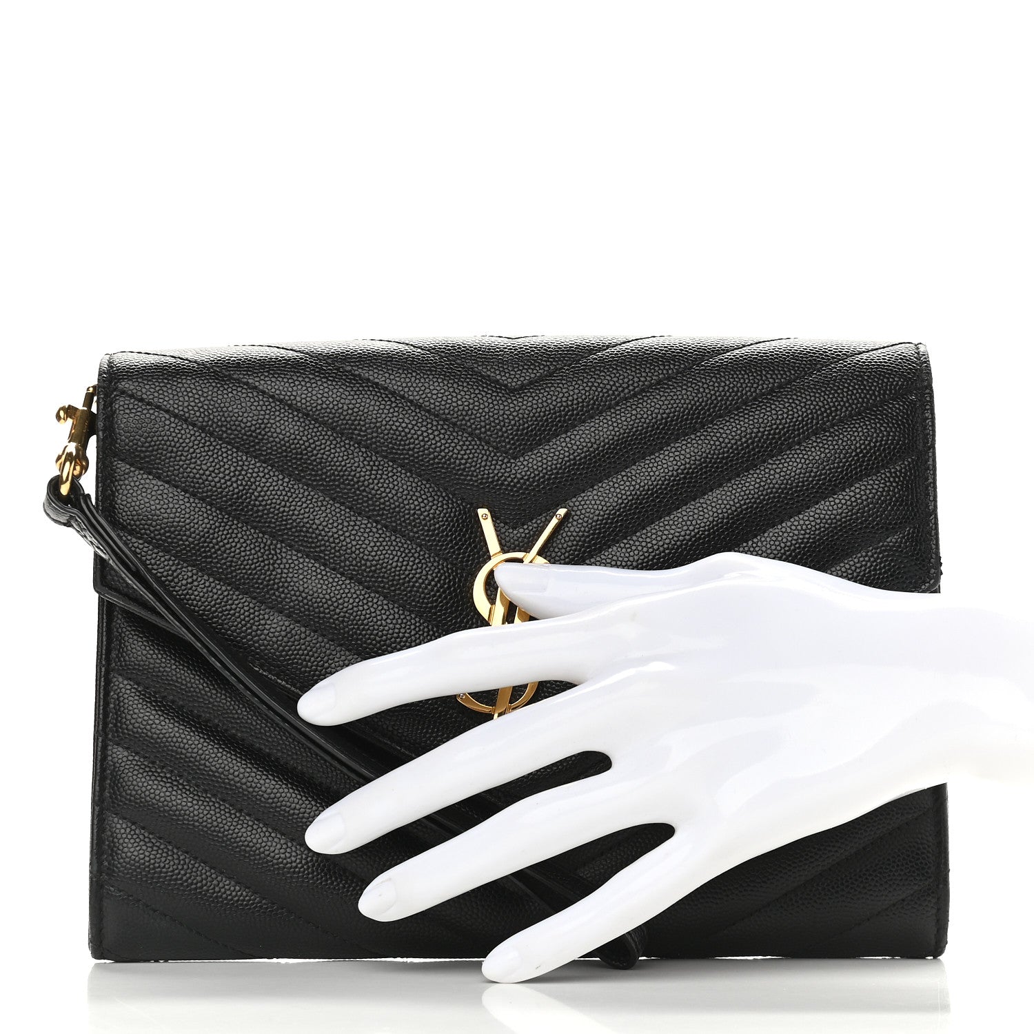 Saint Laurent Grain De Poudre Matelasse Chevron Monogram Envelope Clutch Black 2 of 10