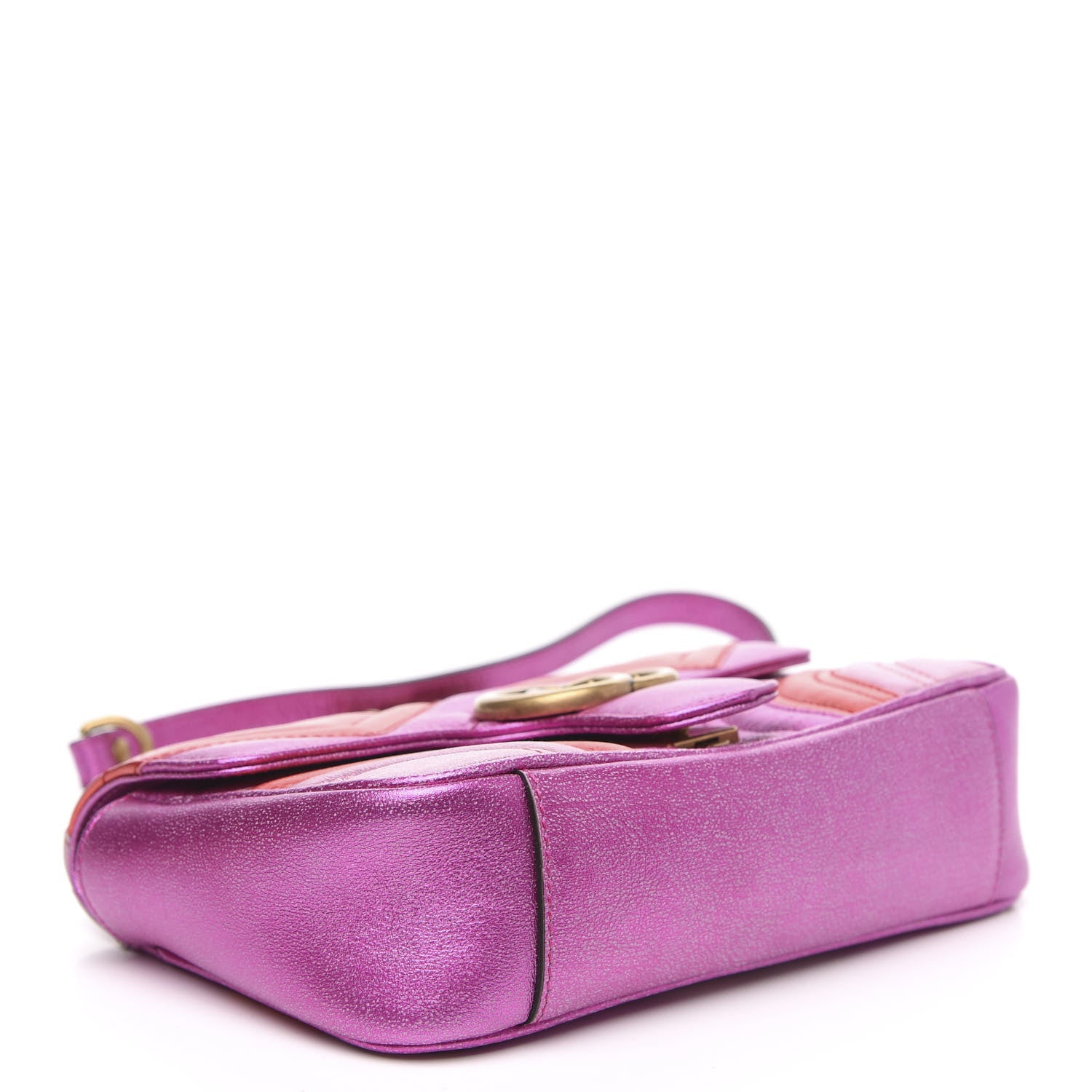Gucci Metallic Calfskin Matelasse Mini GG Marmont Shoulder Bag Fuchsia 4 of 10