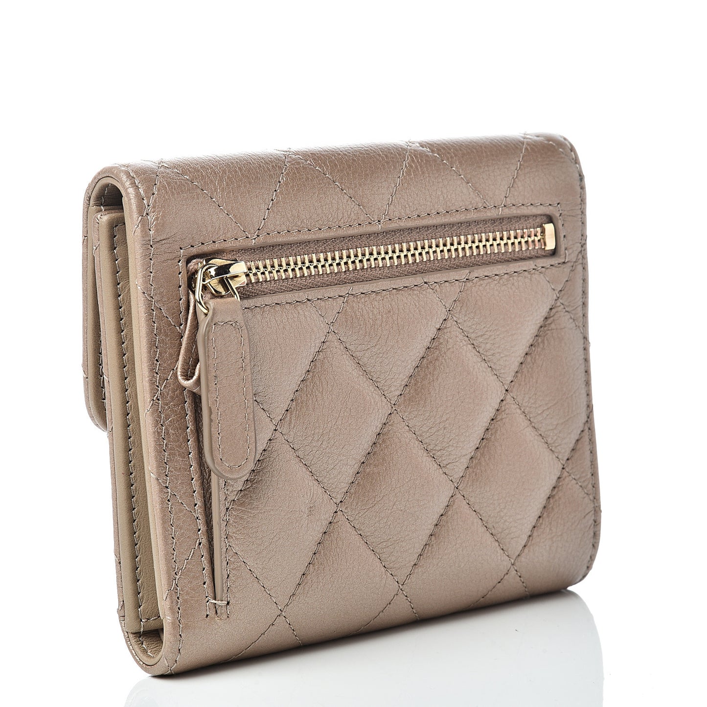 Metallic Calfskin Quilted 2.55 Reissue Compact Flap Wallet Gold