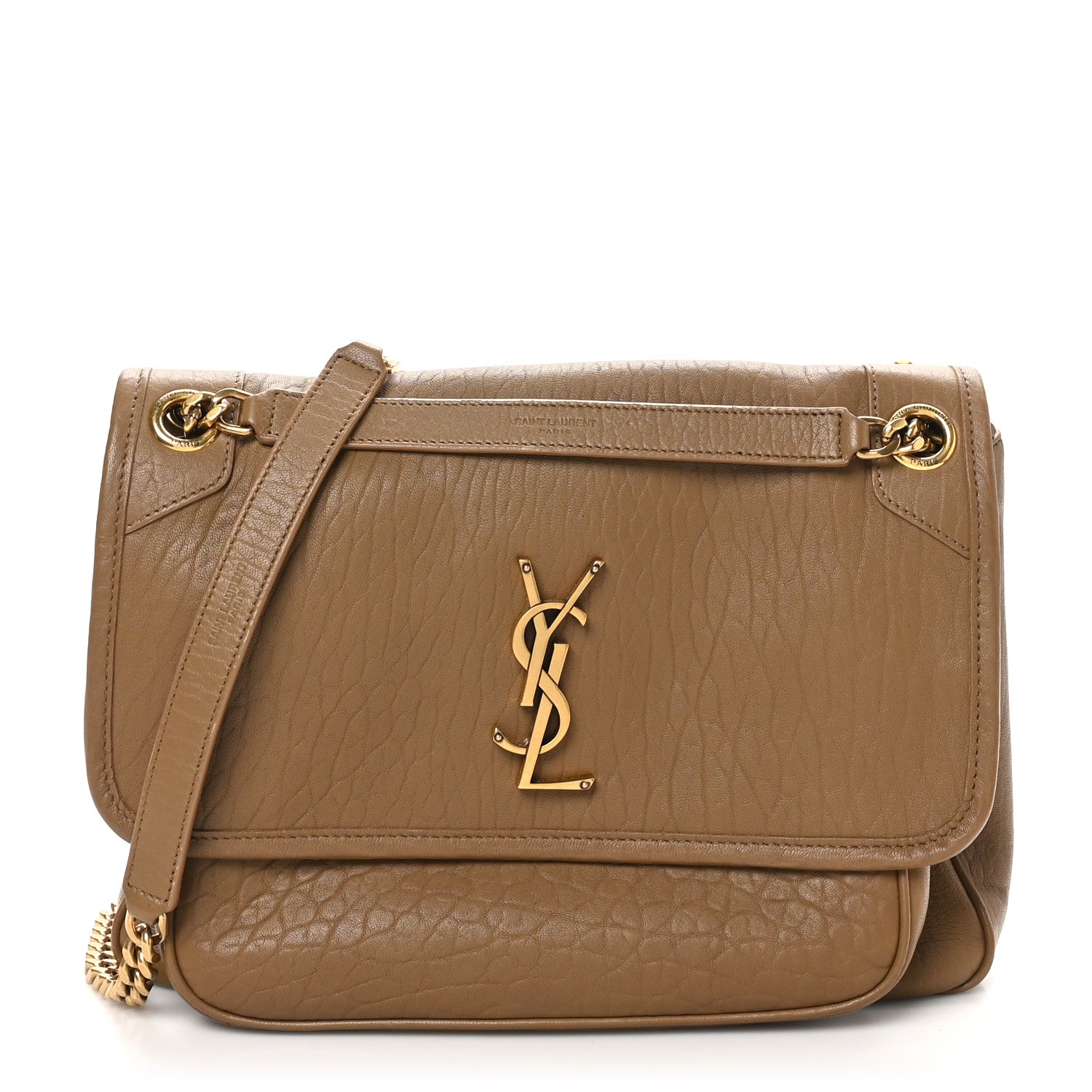 Saint Laurent Grained Lambskin Monogram Medium Niki Chain Satchel Dark Cork 1 of 10