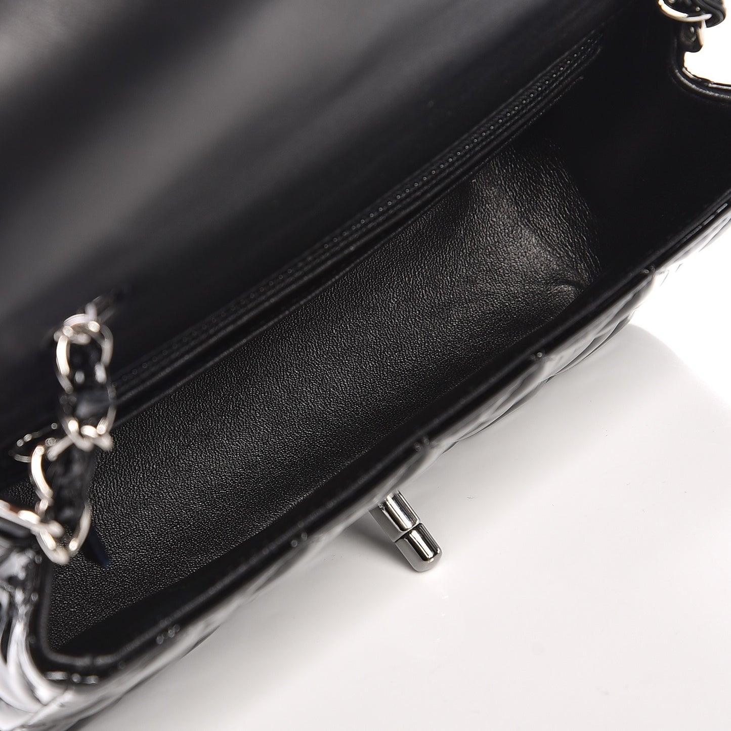 Patent Calfskin Quilted Mini Rectangular Flap Black