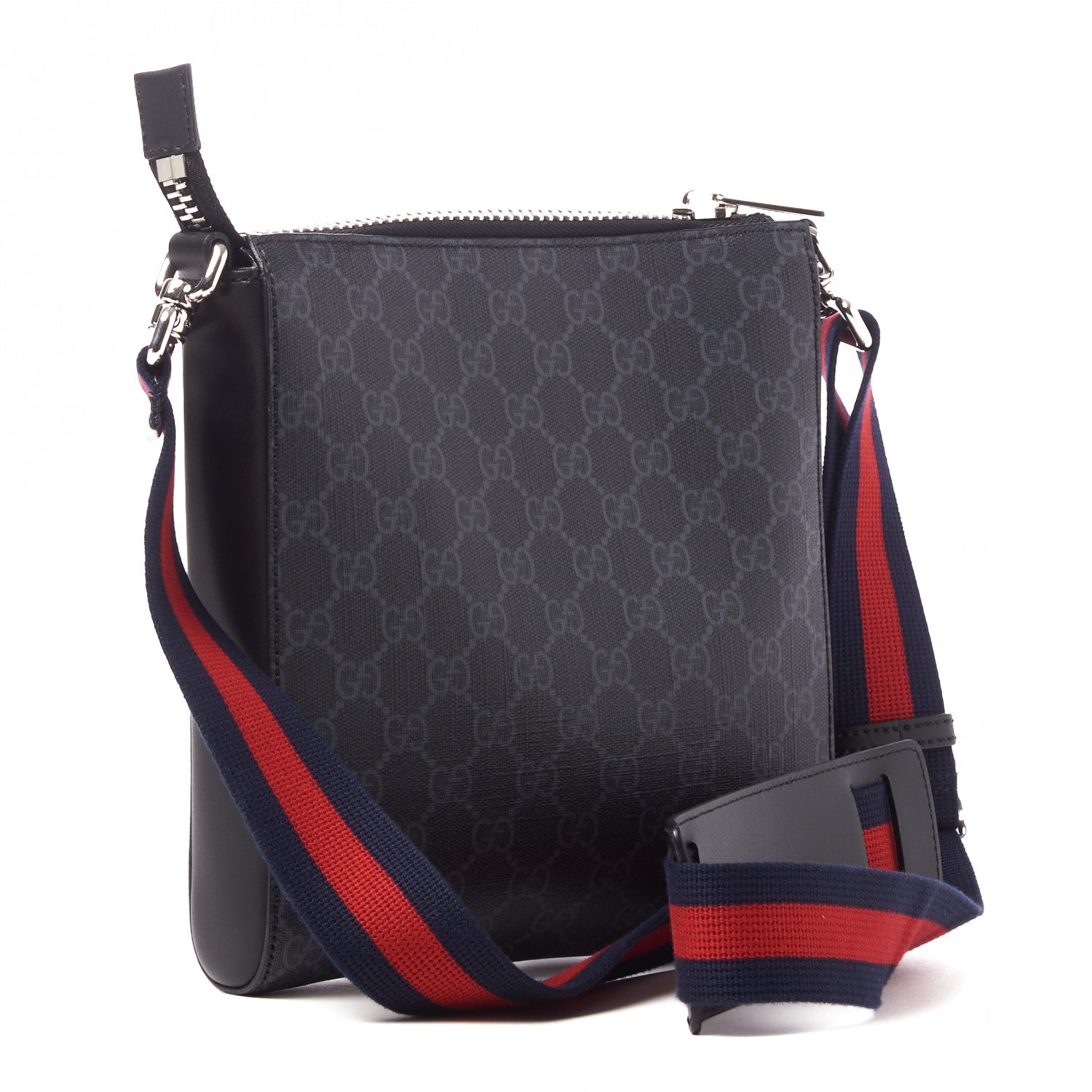 Gucci GG Supreme Monogram Web Small Flat Messenger Bag Black Grey 3 of 10