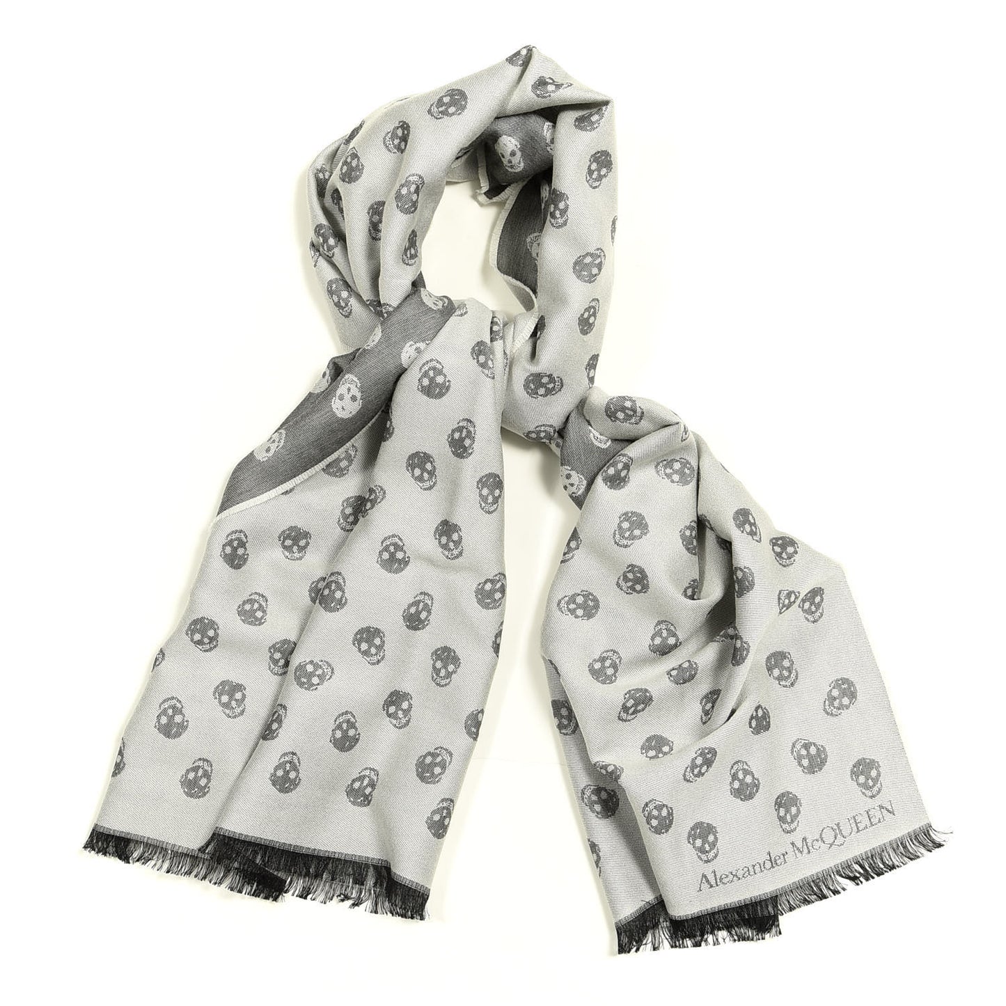 Wool Silk Reversible Skull Scarf Grey