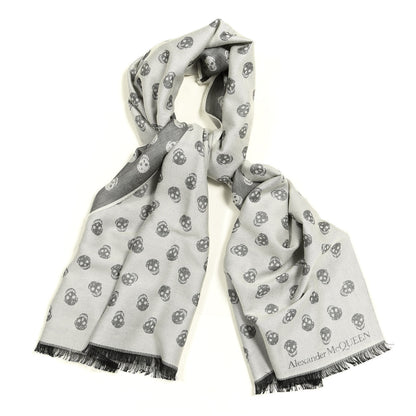 Alexander McQueen Wool Silk Reversible Skull Scarf Grey 1 of 3