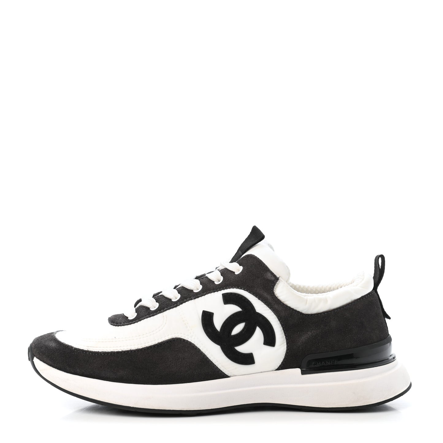 Nylon Suede Calfskin CC Sneakers 40.5 White Dark Grey