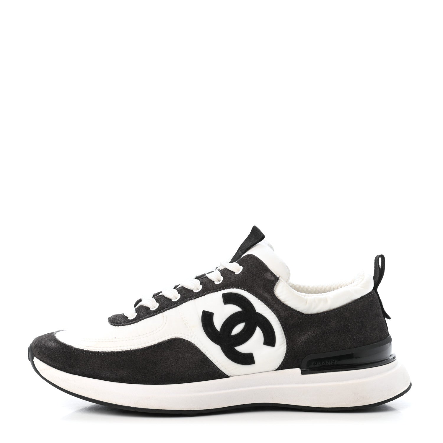 Chanel Nylon Suede Calfskin CC Sneakers 40.5 White Dark Grey 1 of 4