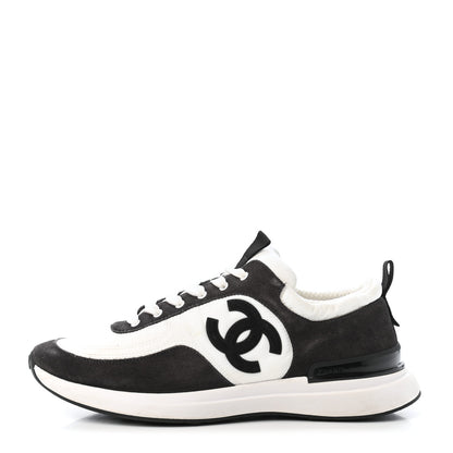 Chanel Nylon Suede Calfskin CC Sneakers 40.5 White Dark Grey 1 of 4