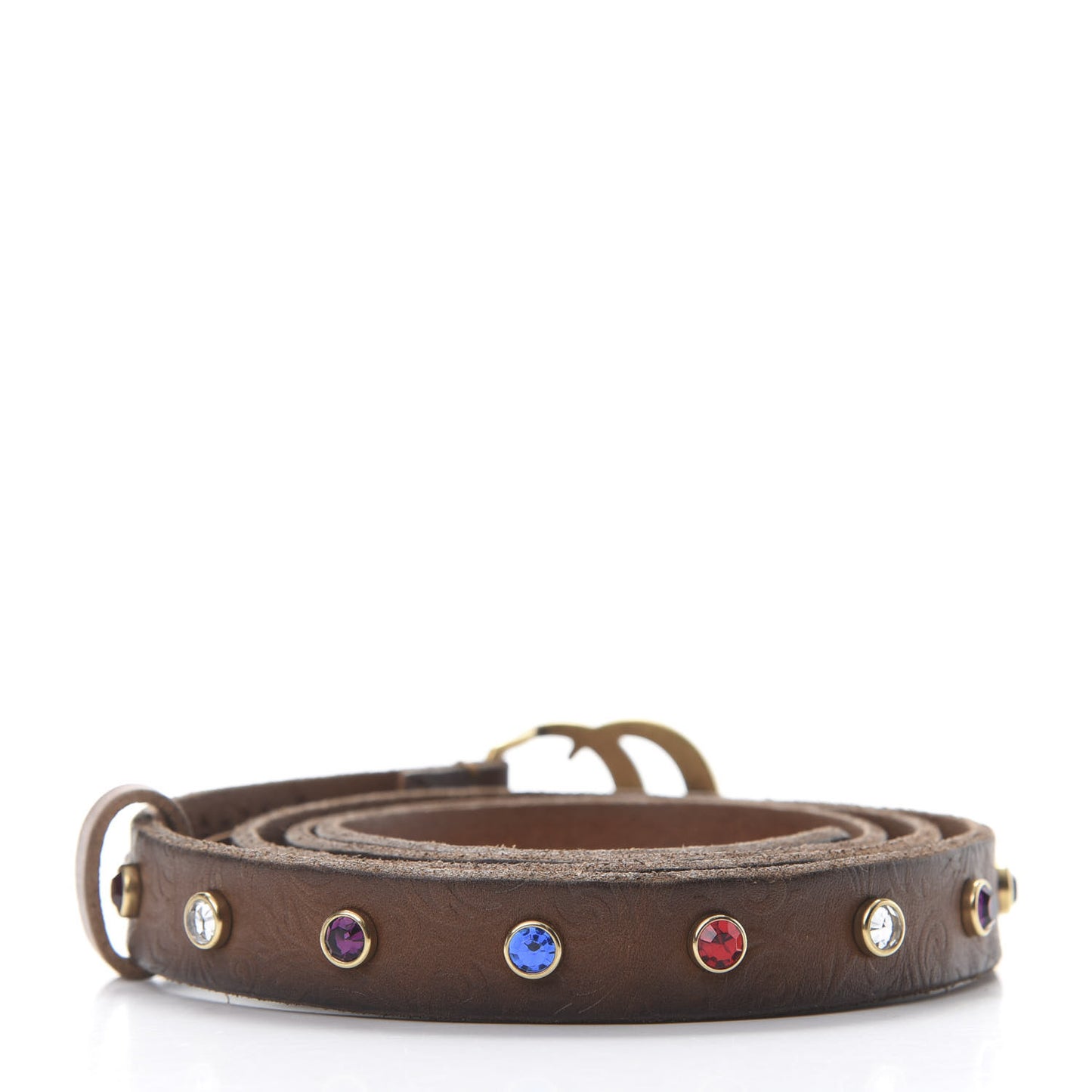 Faded Calfskin Crystal Studded Double G 20mm Belt 100 40 Cuir