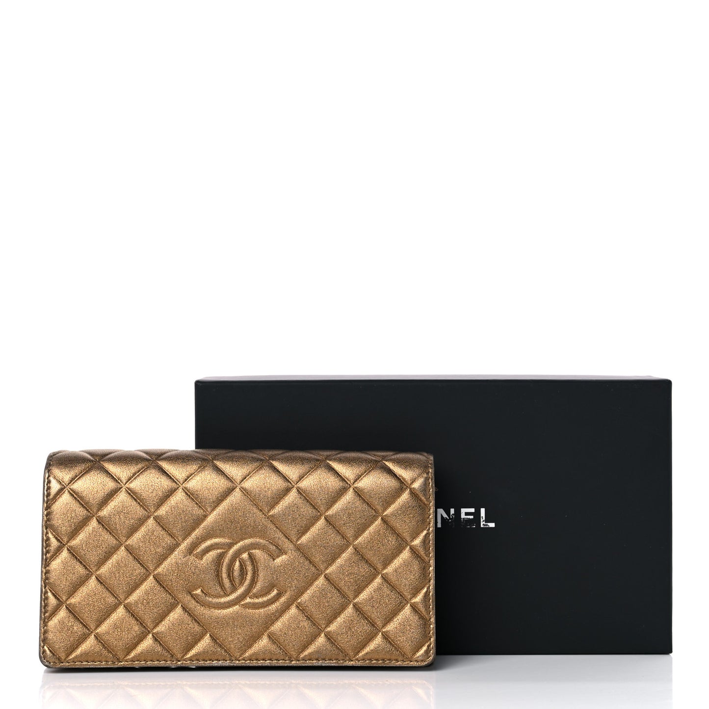Metallic Lambskin Quilted Large Diamond CC Flap Wallet Dark Bronze
