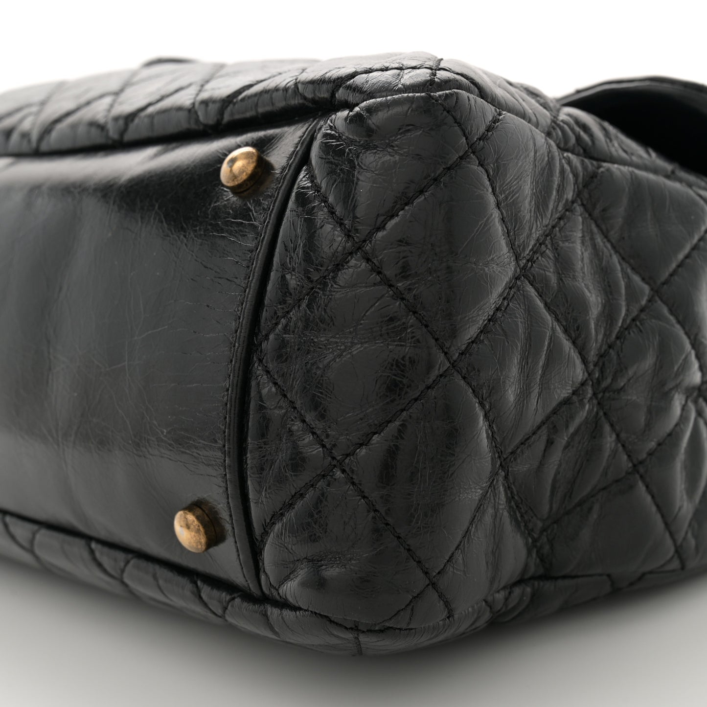 Glazed Calfskin Castle Rock Large Flap Black Burgundy