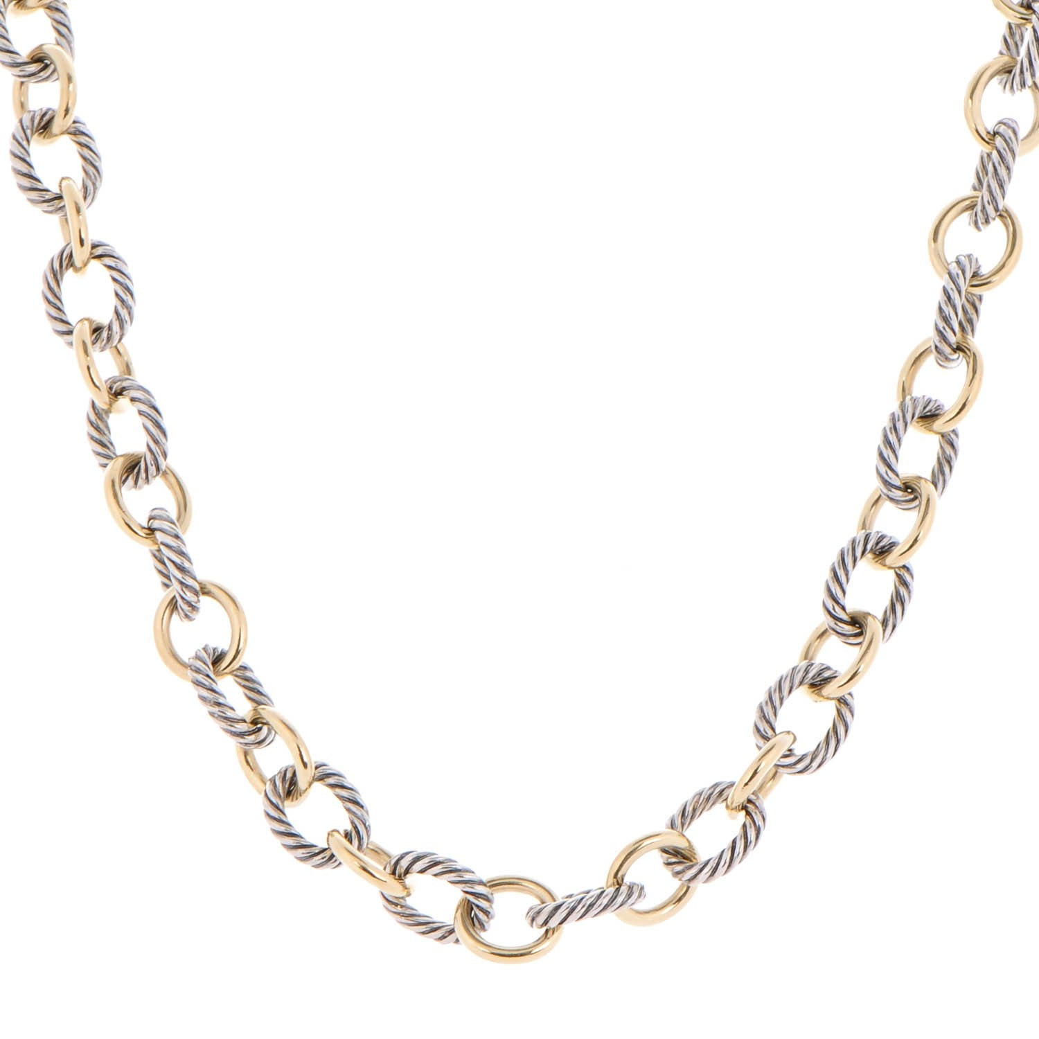 David Yurman Sterling Silver 18K Yellow Plated Gold 16mm Large Oval Link Necklace 1 of 7
