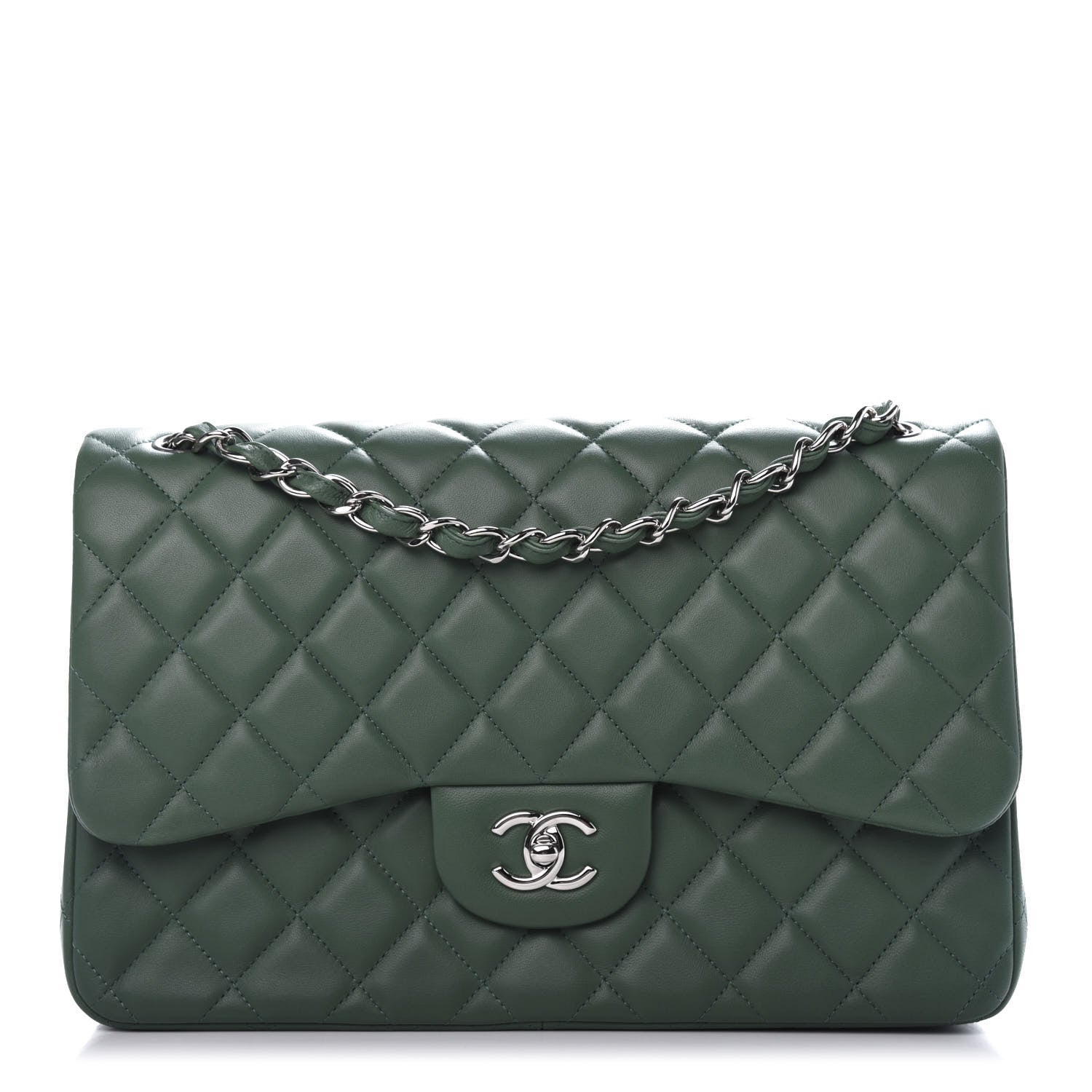 Chanel Lambskin Quilted Jumbo Double Flap Green 1 of 10