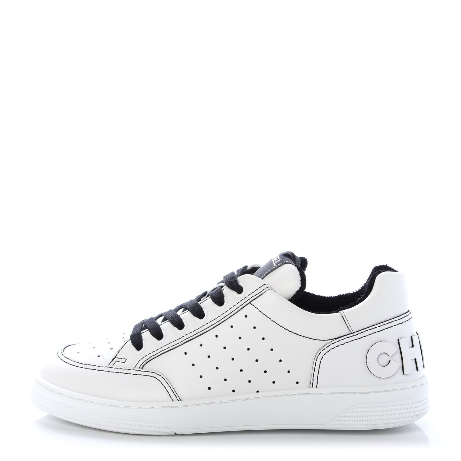 Chanel Calfskin Womens Logo Sneakers 39 White Black 1 of 11